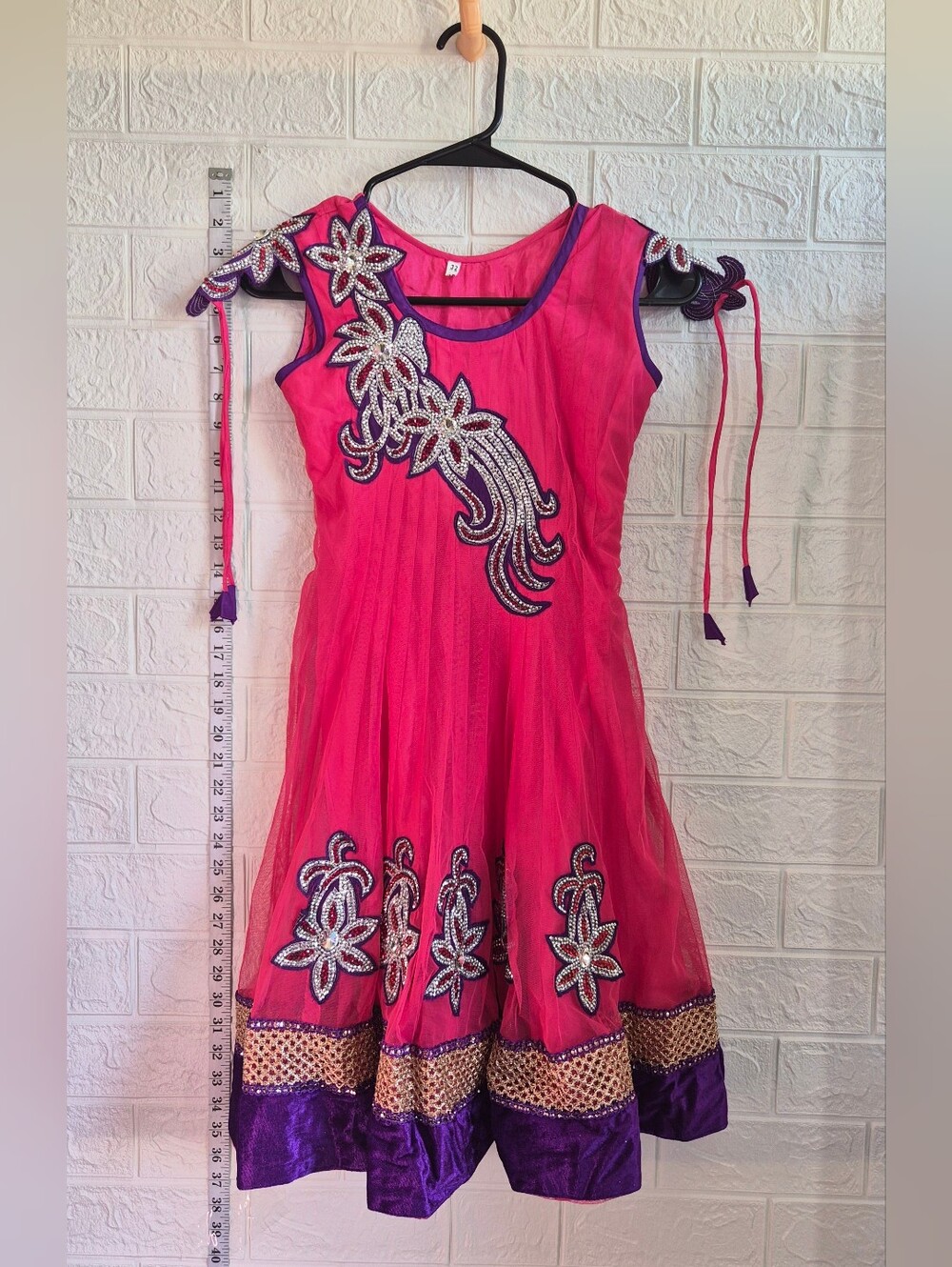 vintage Bollywood Indian Pakistani Magenta Wedding party dress  Rhinestones M/32
